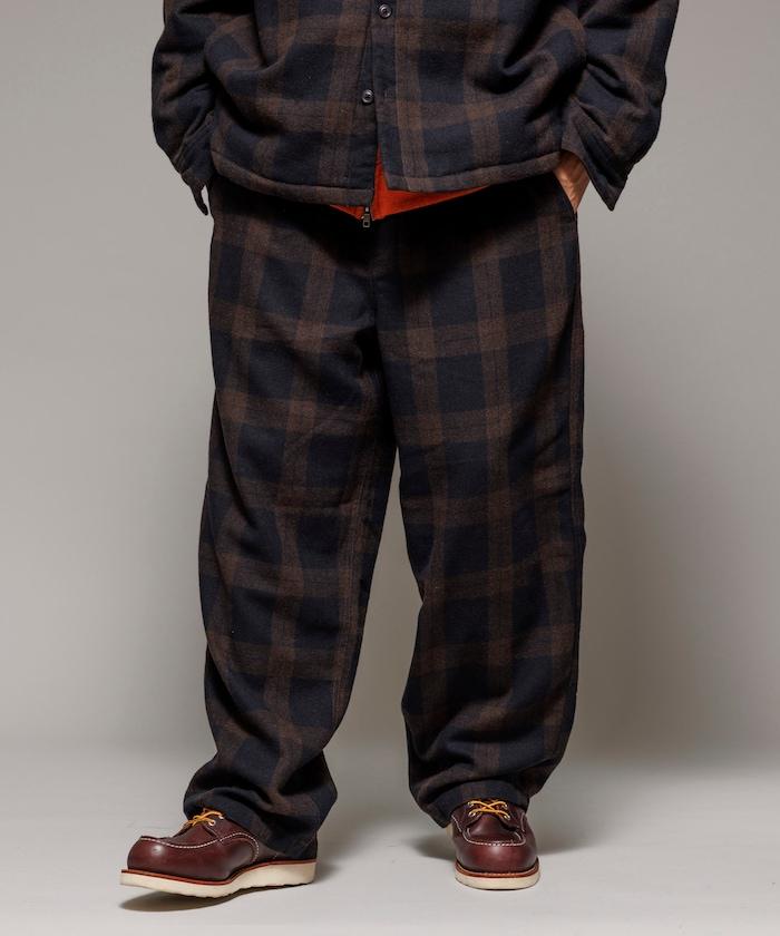 寬鬆版型水洗羊毛混紡法蘭絨長褲