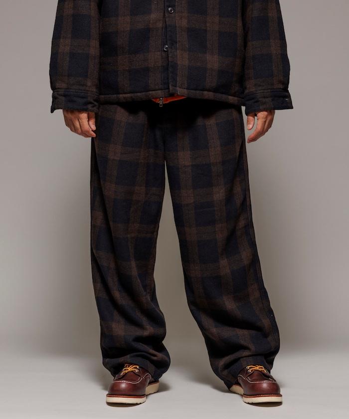 寬鬆版型水洗羊毛混紡法蘭絨長褲