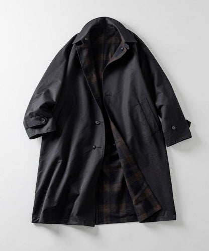 可雙面穿羊毛混紡法蘭絨格紋巴爾馬肯大衣