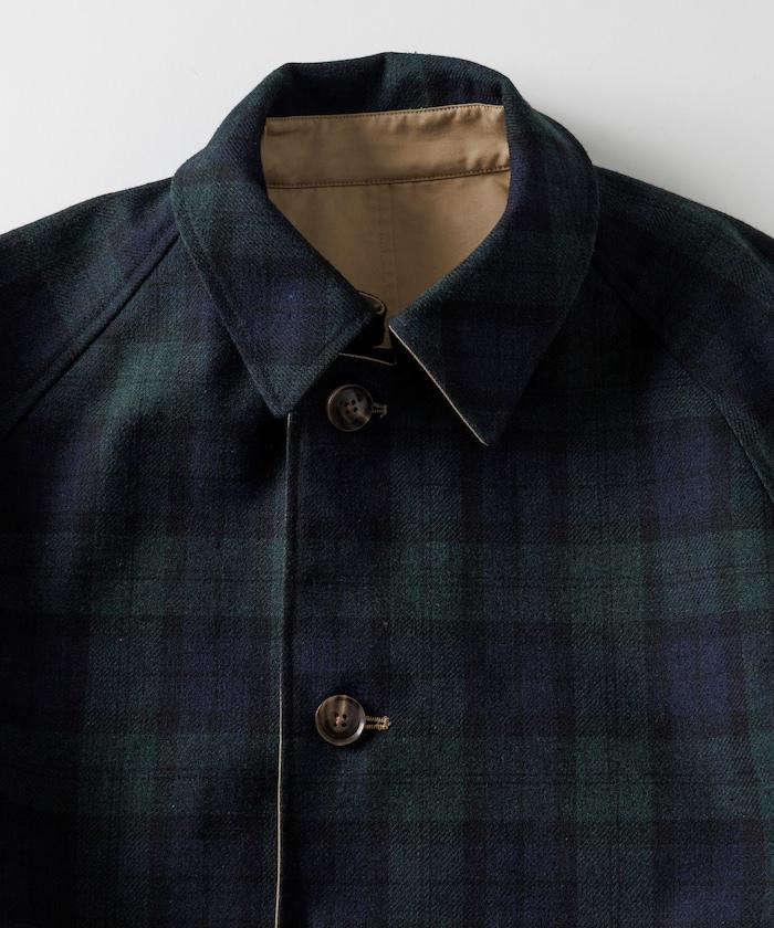 可雙面穿羊毛混紡法蘭絨格紋巴爾馬肯大衣