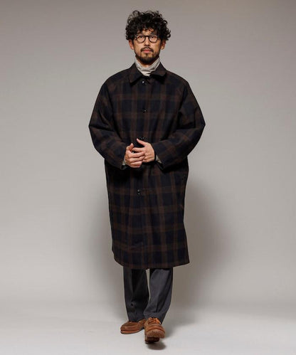 可雙面穿羊毛混紡法蘭絨格紋巴爾馬肯大衣