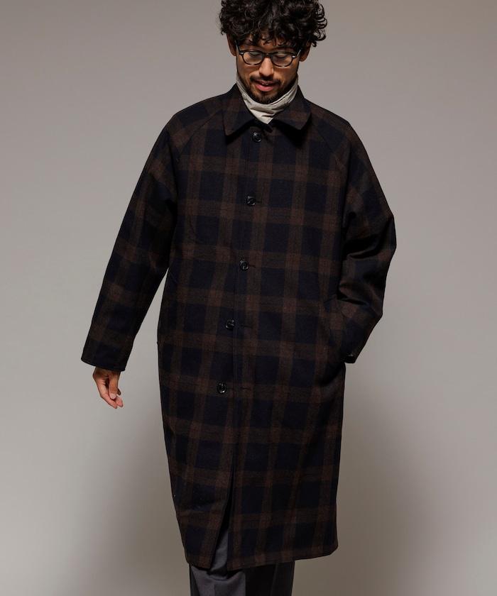 可雙面穿羊毛混紡法蘭絨格紋巴爾馬肯大衣