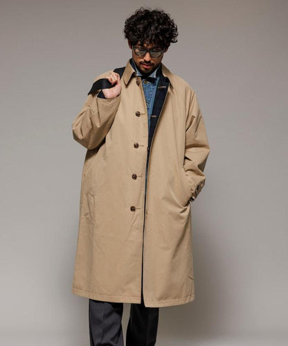 可雙面穿羊毛混紡法蘭絨格紋巴爾馬肯大衣