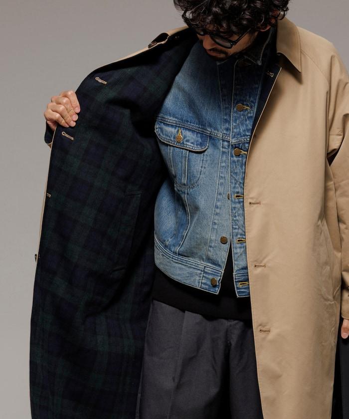 可雙面穿羊毛混紡法蘭絨格紋巴爾馬肯大衣