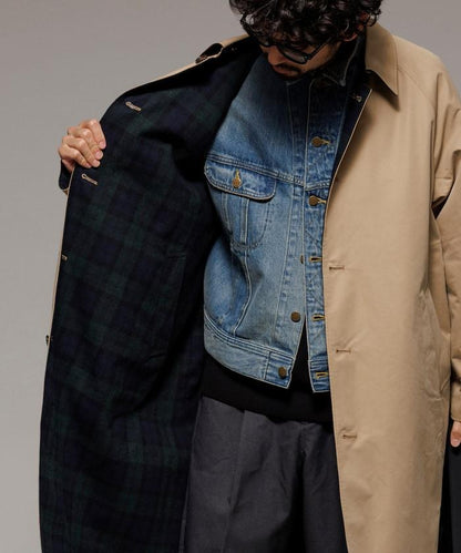 可雙面穿羊毛混紡法蘭絨格紋巴爾馬肯大衣