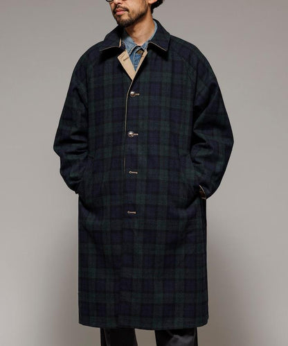 可雙面穿羊毛混紡法蘭絨格紋巴爾馬肯大衣