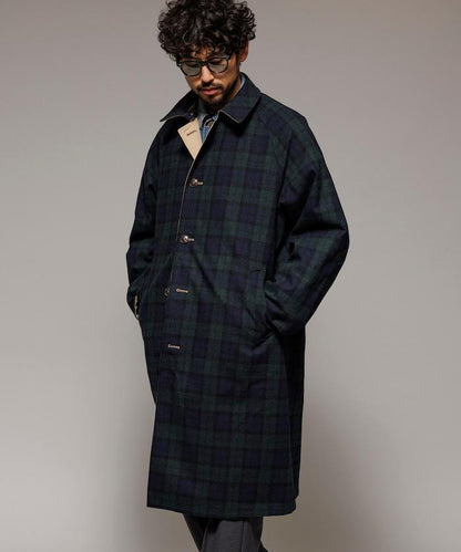 可雙面穿羊毛混紡法蘭絨格紋巴爾馬肯大衣