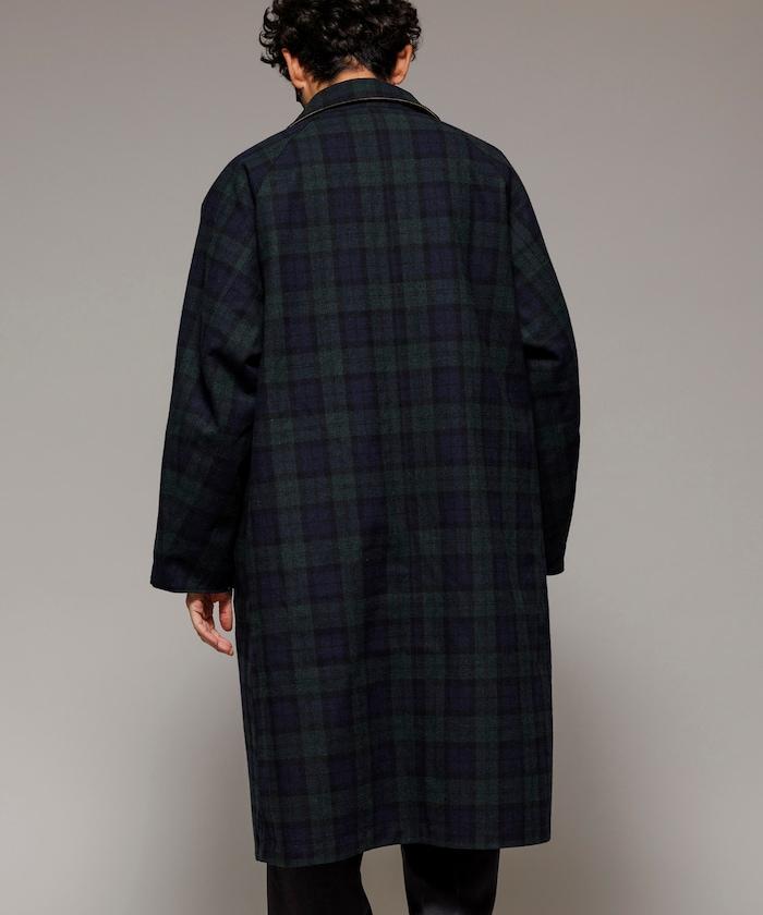 可雙面穿羊毛混紡法蘭絨格紋巴爾馬肯大衣