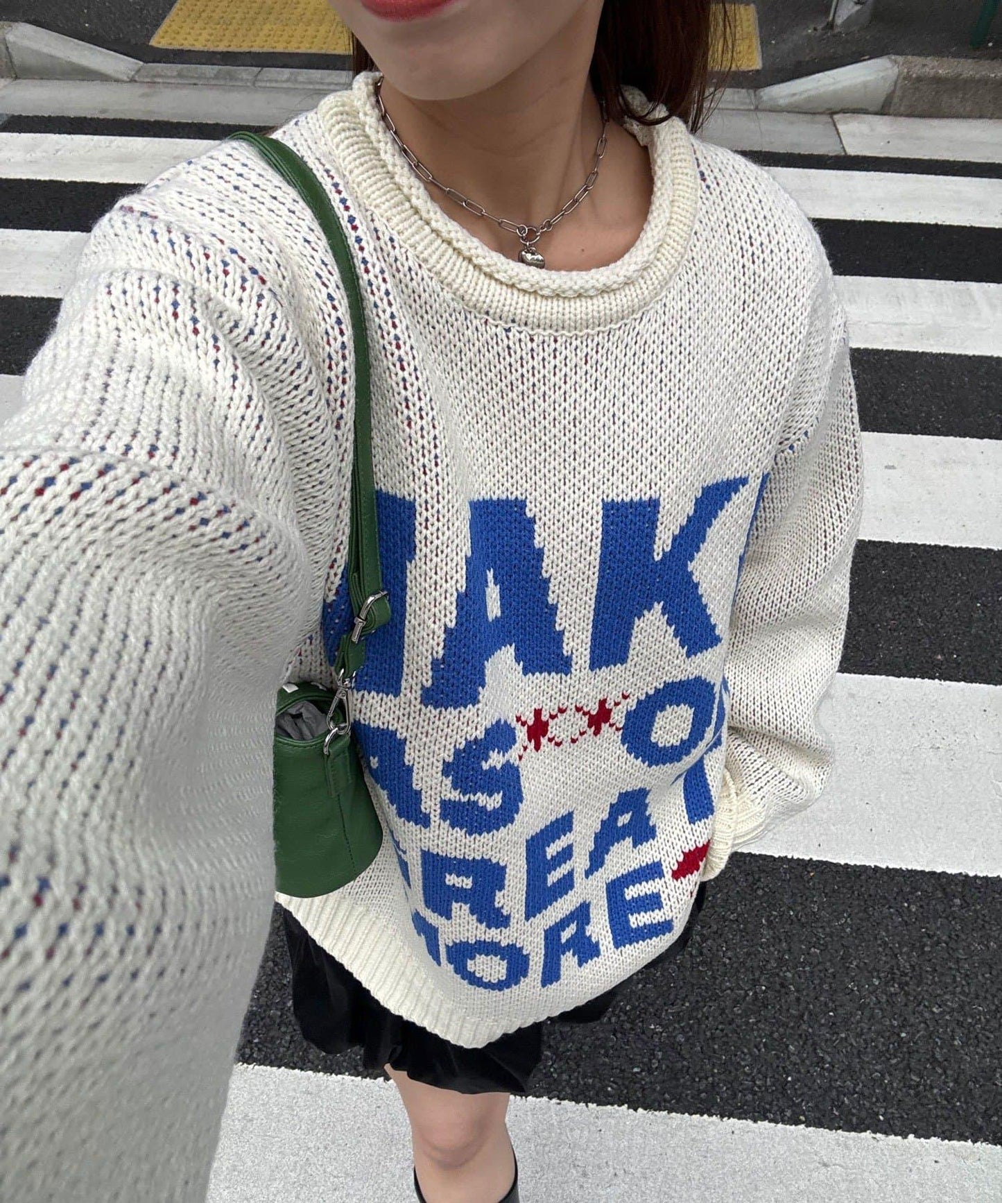 低密度提花拼接寬鬆針織衫