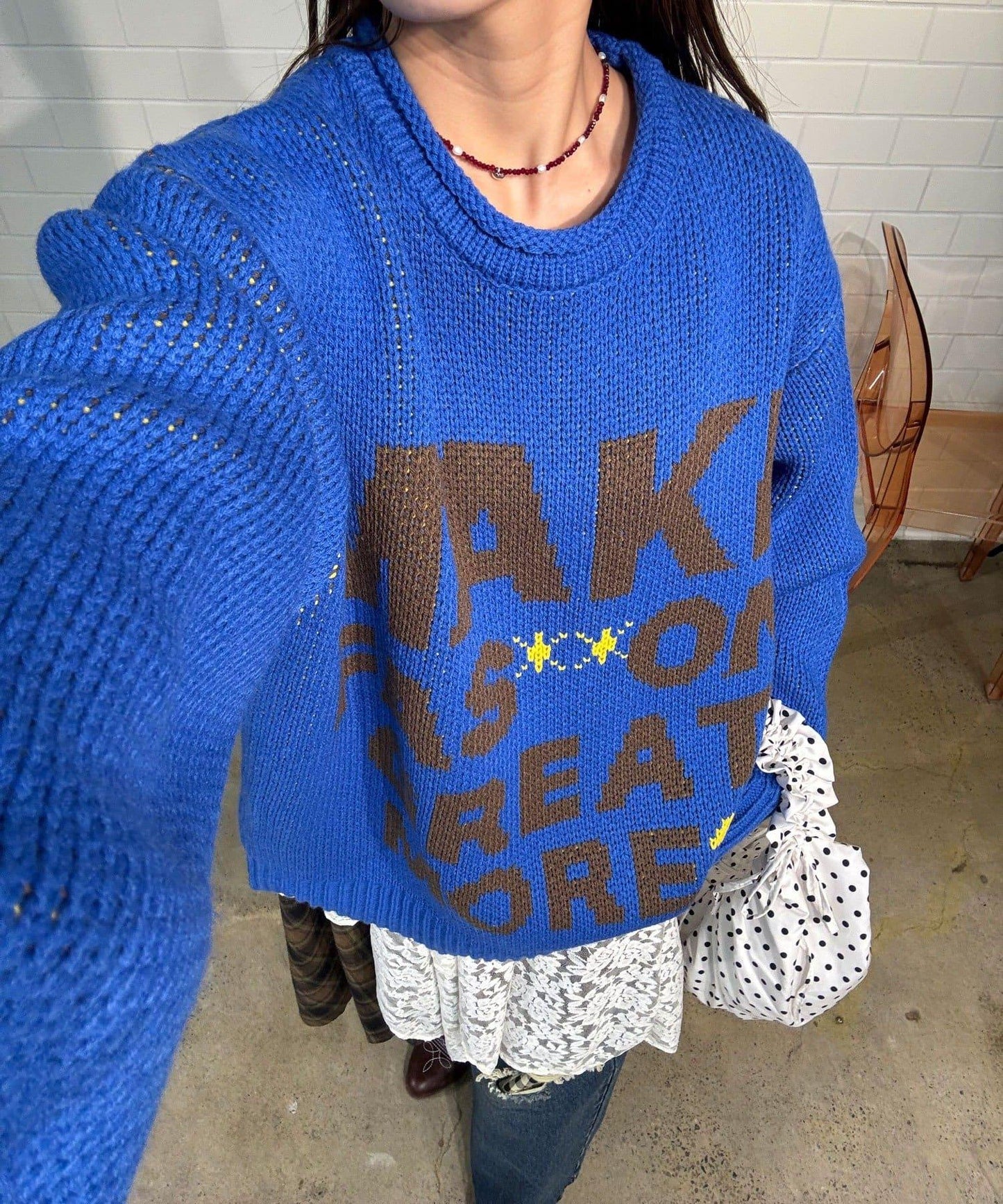 低密度提花拼接寬鬆針織衫