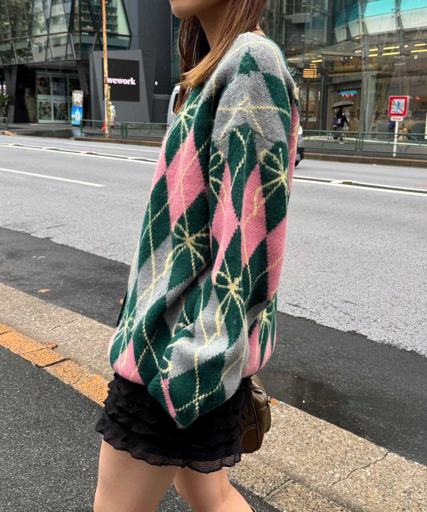 蝴蝶結菱格針織開衫