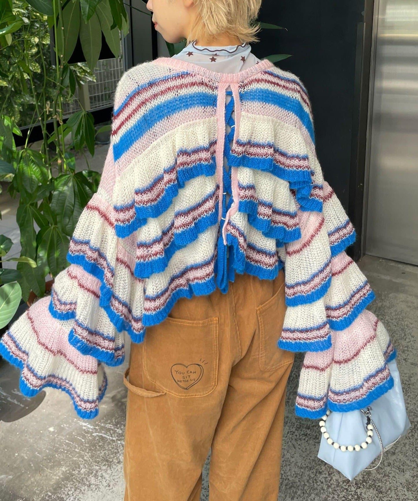 【HELLO.SANFRANCISCO/ハローサンフランシスコ】多色條紋透視荷葉邊針織衫