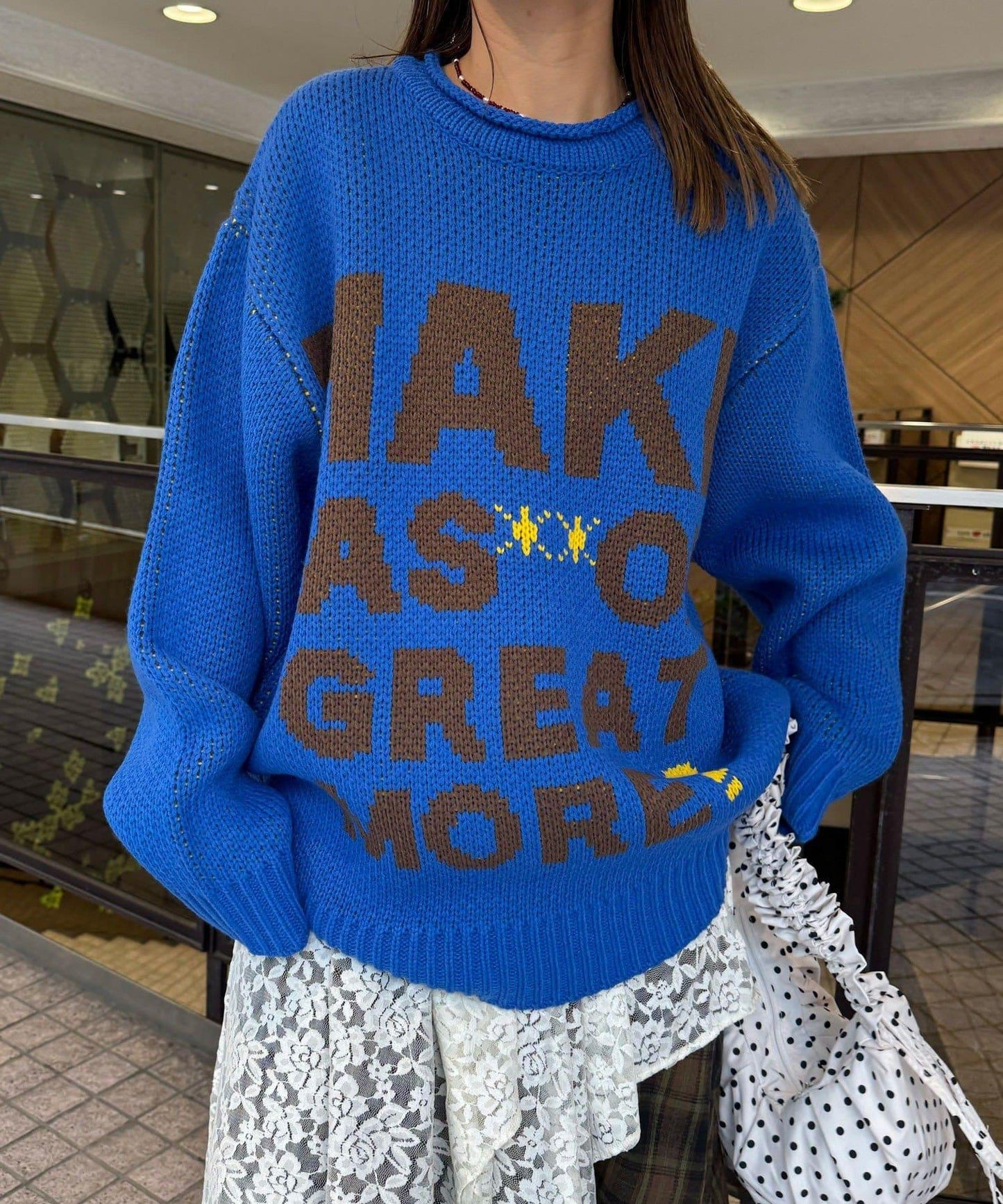 低密度提花拼接寬鬆針織衫