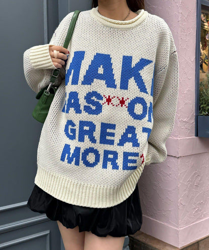 低密度提花拼接寬鬆針織衫