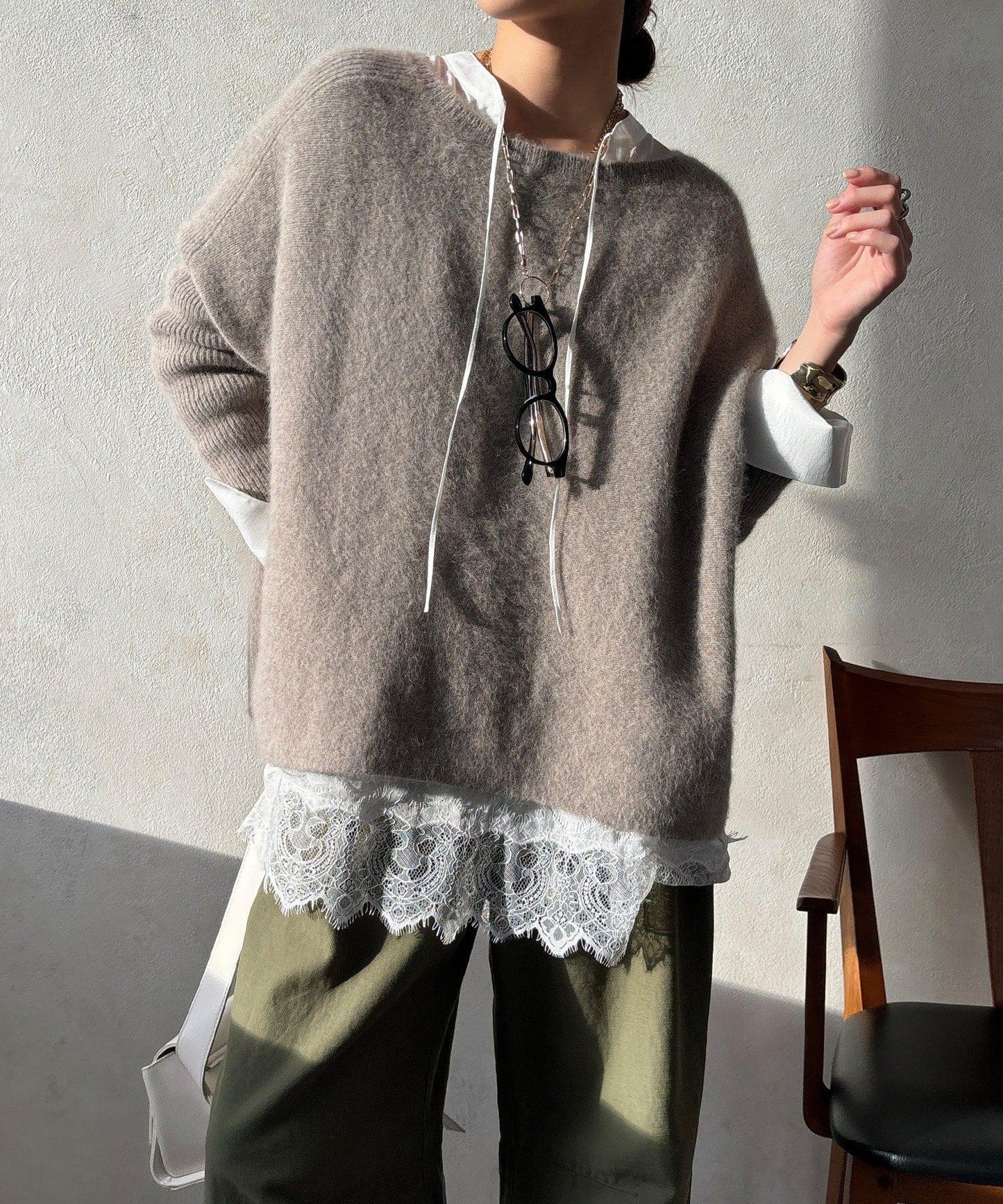 蕾絲拼接長款上衣