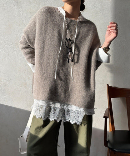 蕾絲拼接長款上衣