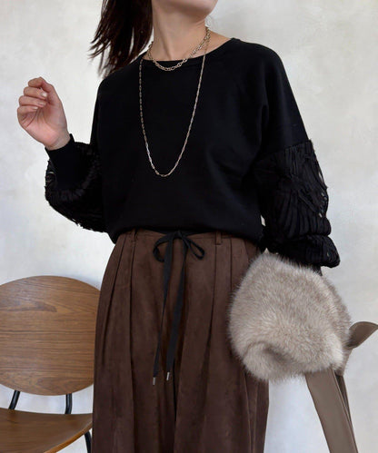 拼接帶刺繡套頭衫