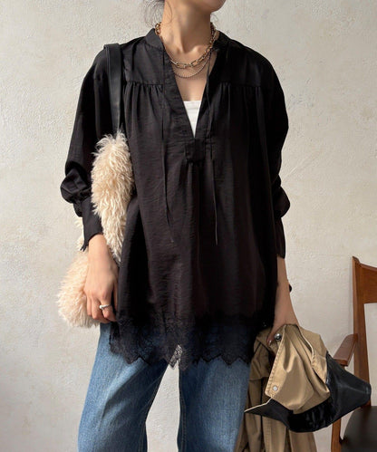 蕾絲拼接長款上衣