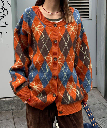 蝴蝶結菱格針織開衫