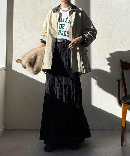 蕾絲拼接褶皺半身裙