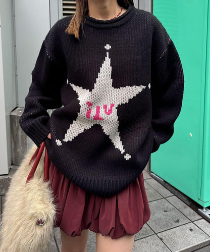 低密度提花拼接寬鬆針織衫