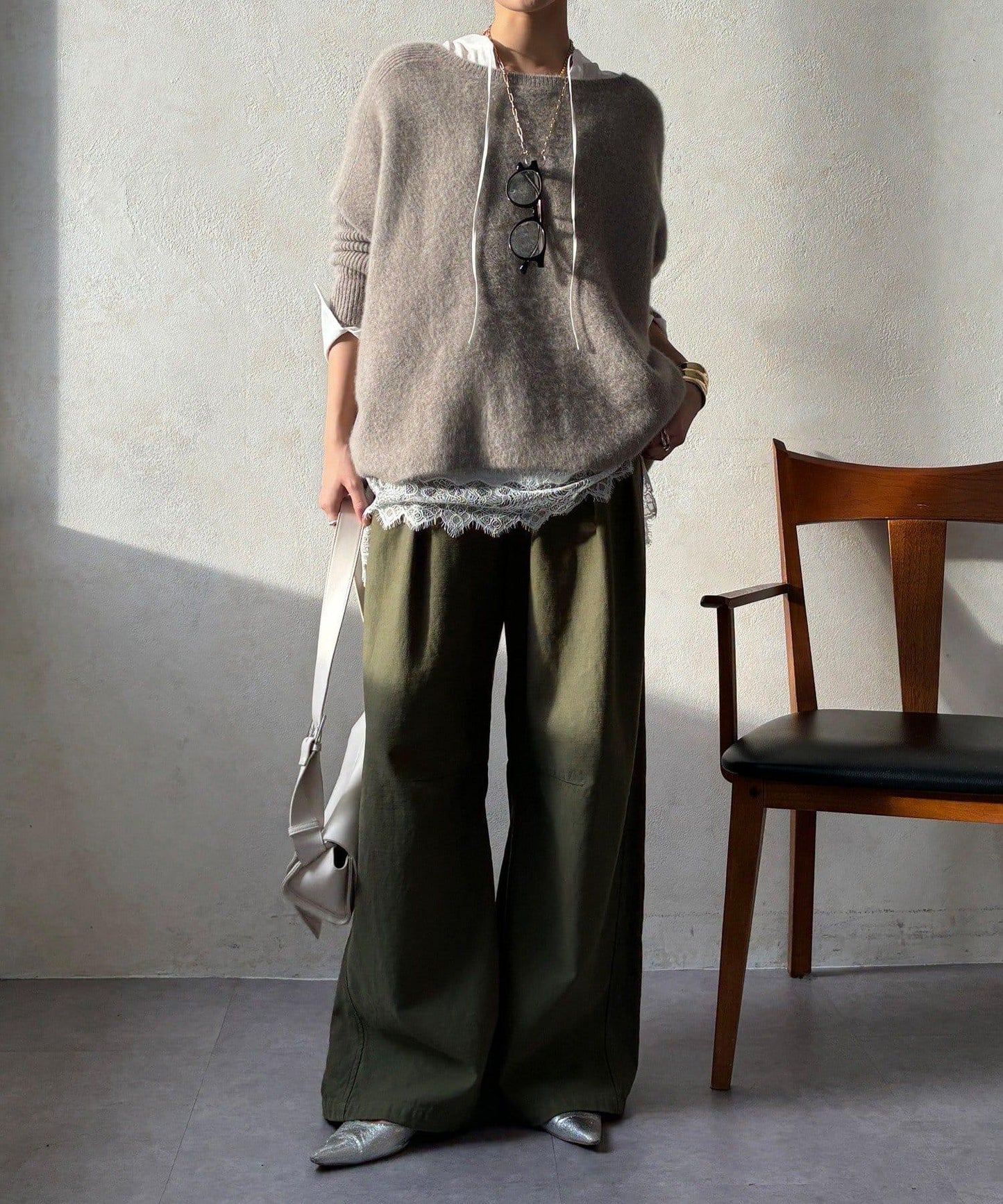 蕾絲拼接長款上衣