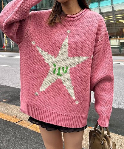 低密度提花拼接寬鬆針織衫