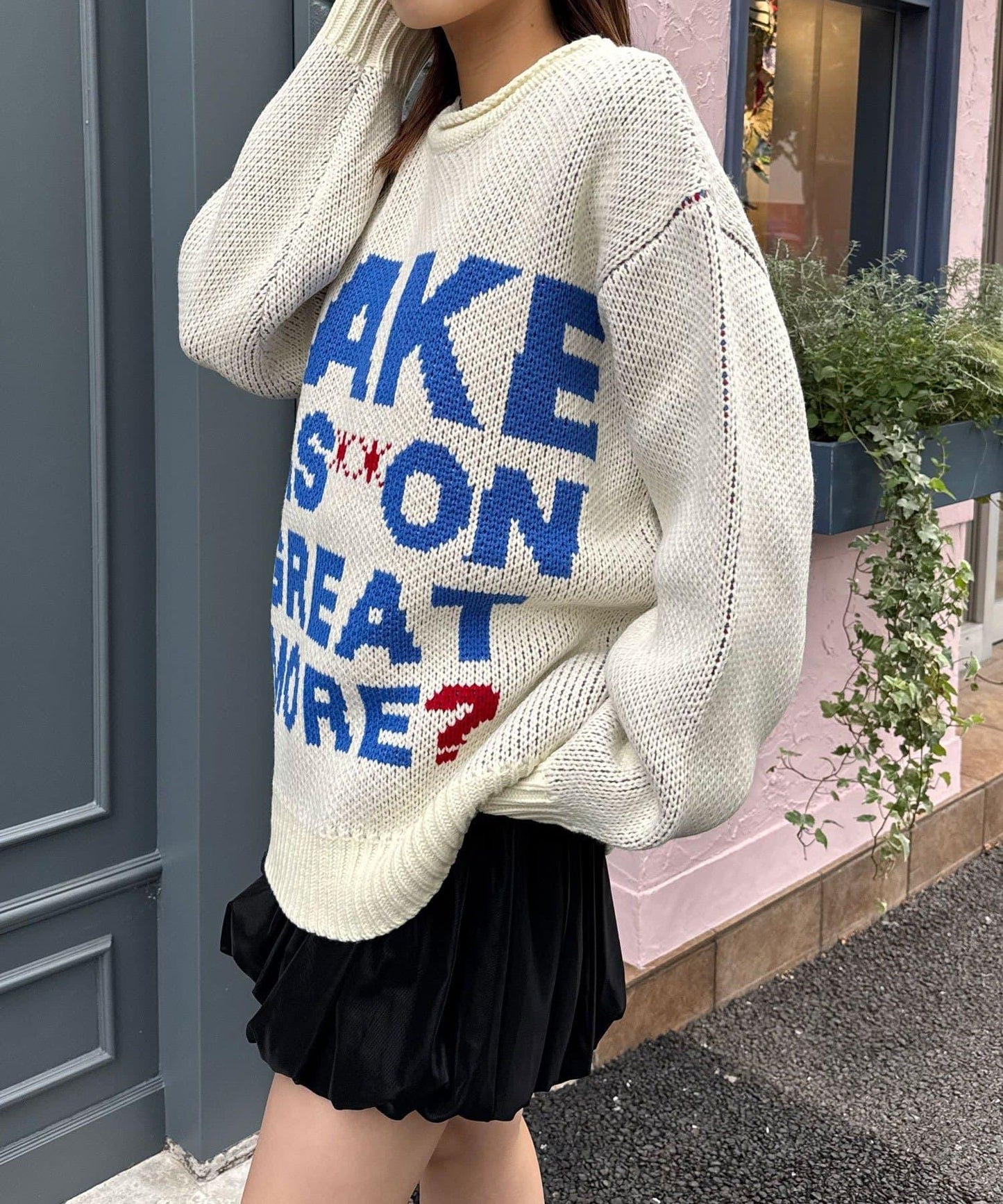 低密度提花拼接寬鬆針織衫