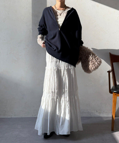 蕾絲拼接褶皺半身裙