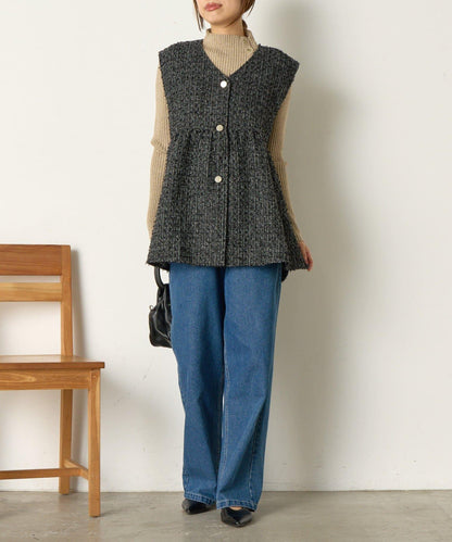 金色紐扣羅紋針織衫