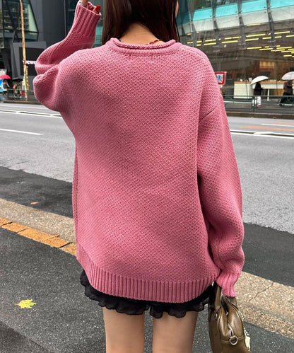 低密度提花拼接寬鬆針織衫