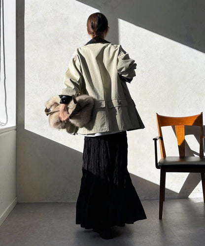 蕾絲拼接褶皺半身裙