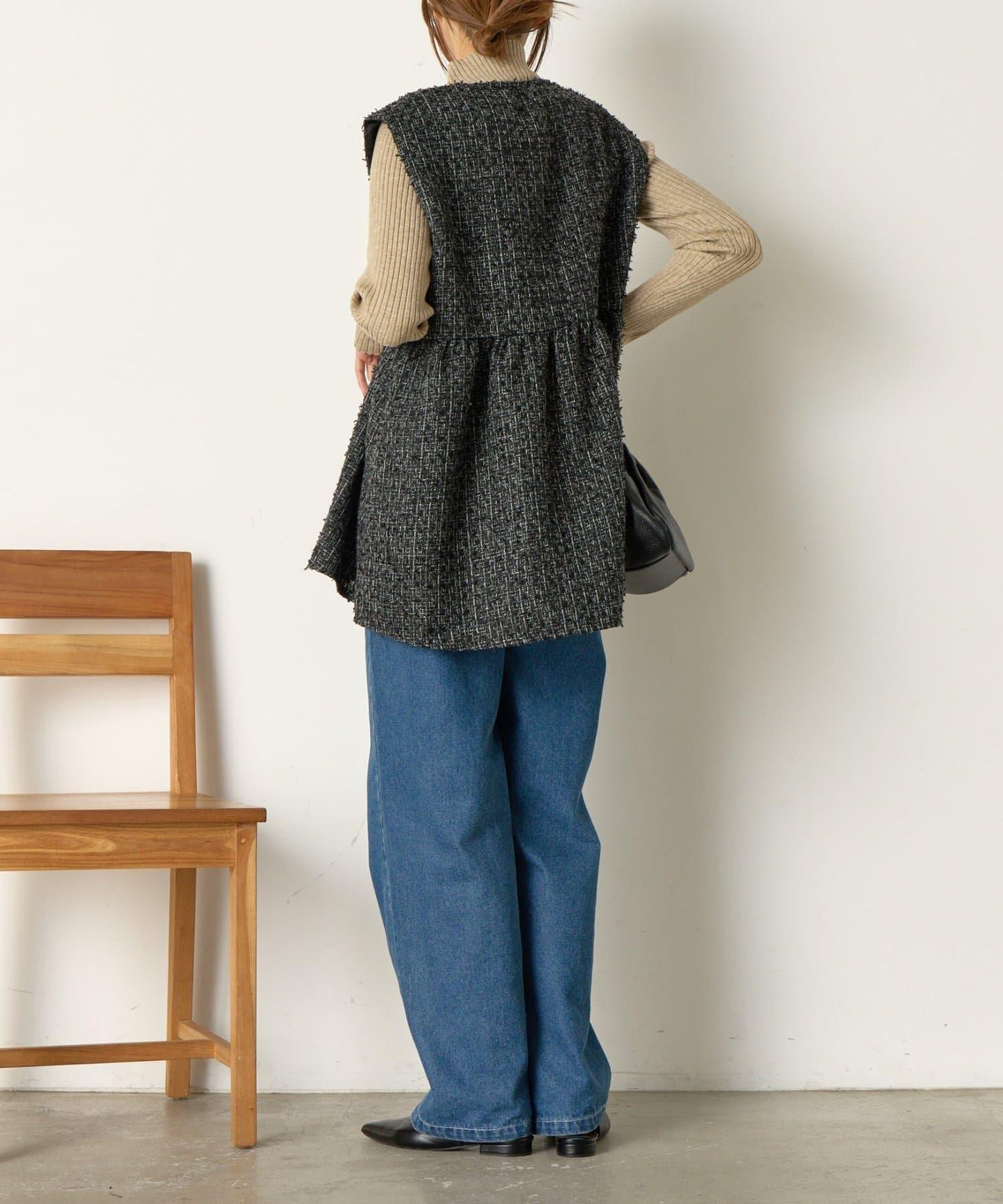 金色紐扣羅紋針織衫