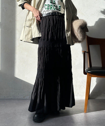 蕾絲拼接褶皺半身裙