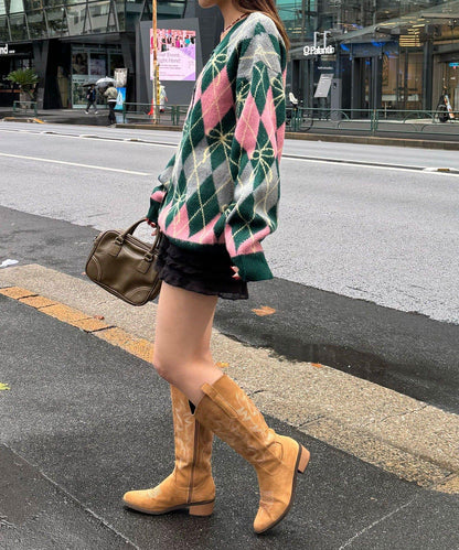 蝴蝶結菱格針織開衫