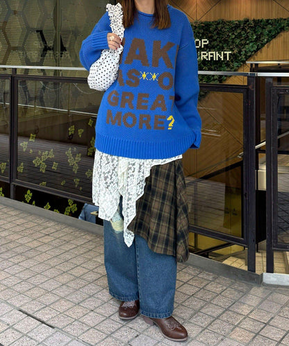 低密度提花拼接寬鬆針織衫