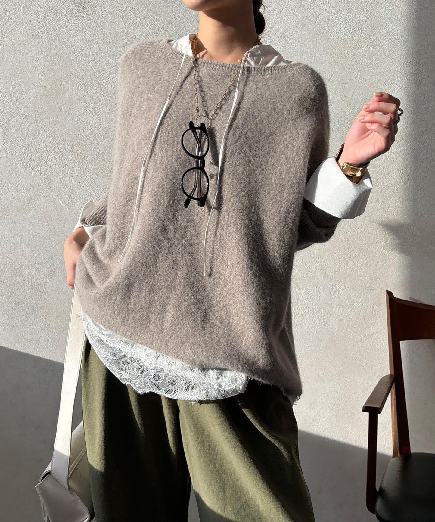 蕾絲拼接長款上衣