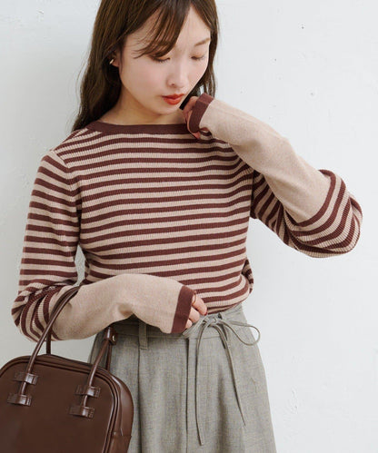 【4色可選】B 條紋指孔針織上衣