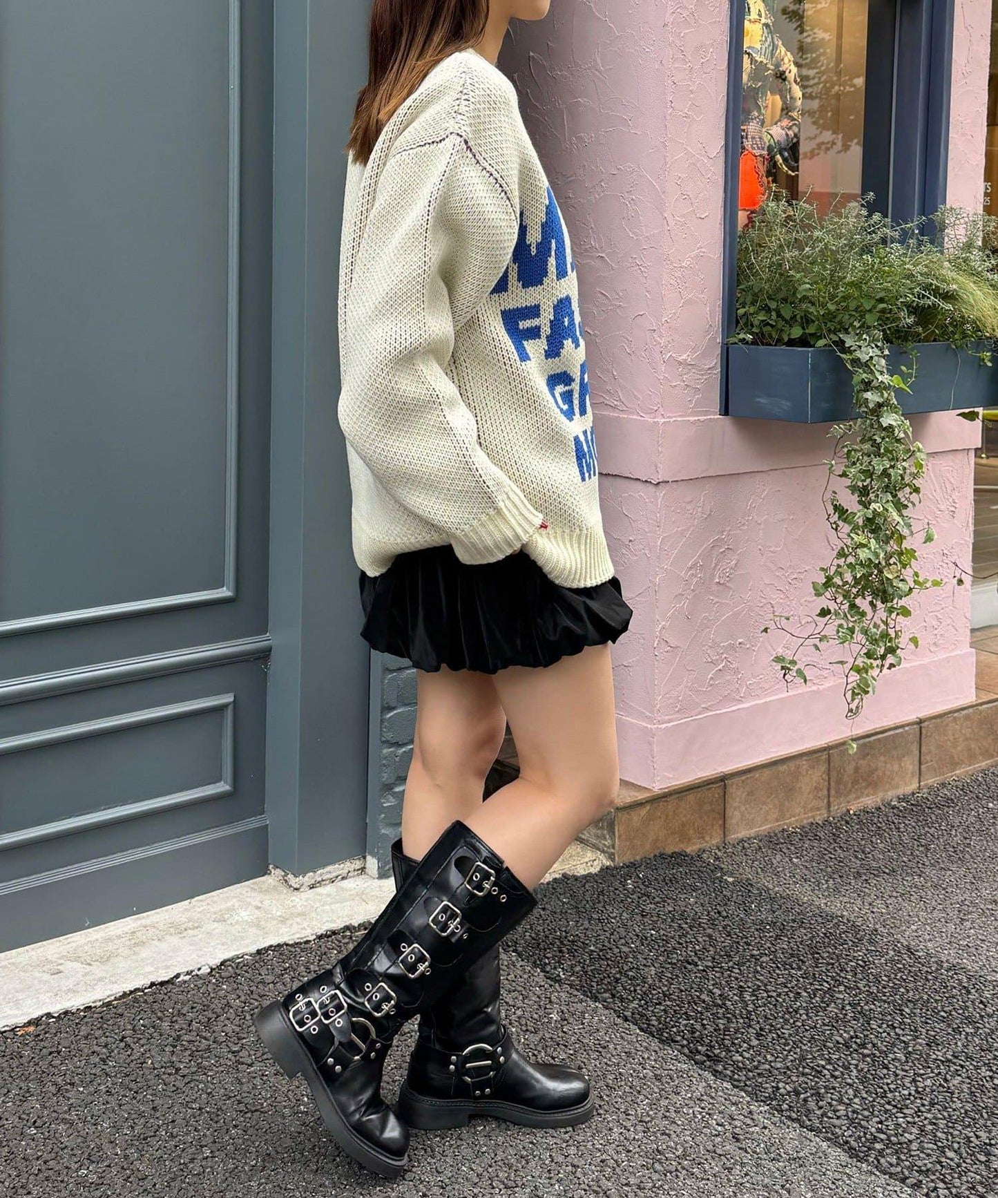 低密度提花拼接寬鬆針織衫