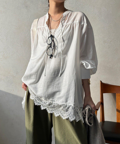 蕾絲拼接長款上衣