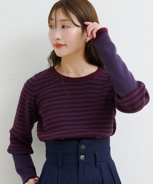 【4色可選】B 條紋指孔針織上衣