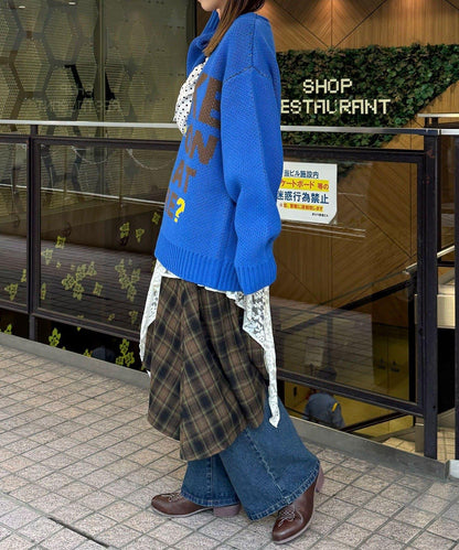 低密度提花拼接寬鬆針織衫