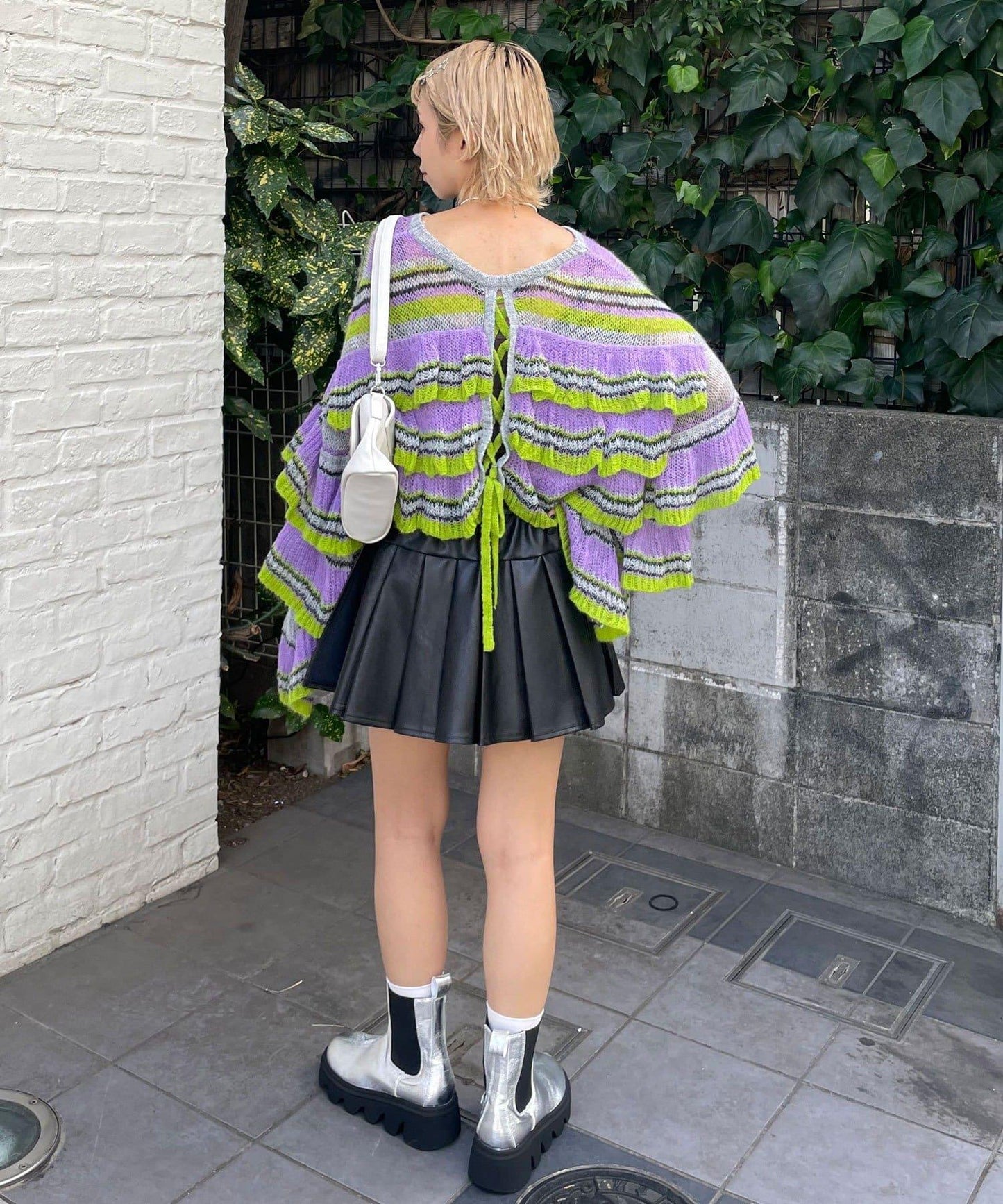 【HELLO.SANFRANCISCO/ハローサンフランシスコ】多色條紋透視荷葉邊針織衫