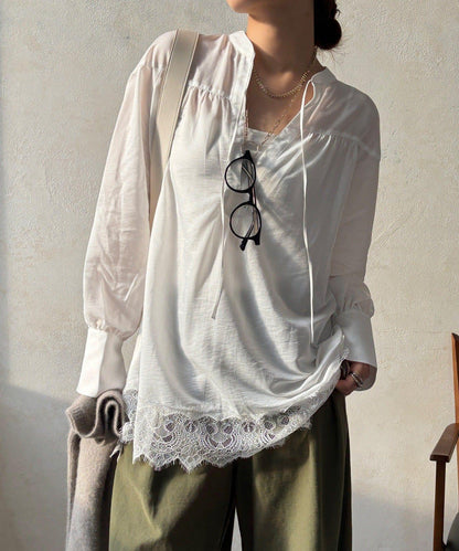 蕾絲拼接長款上衣