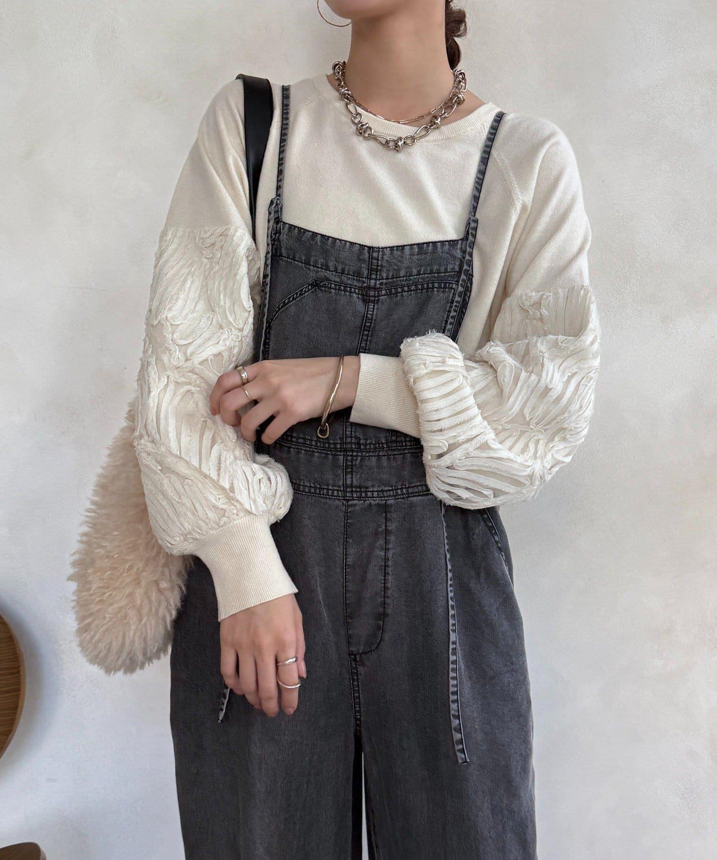 拼接帶刺繡套頭衫