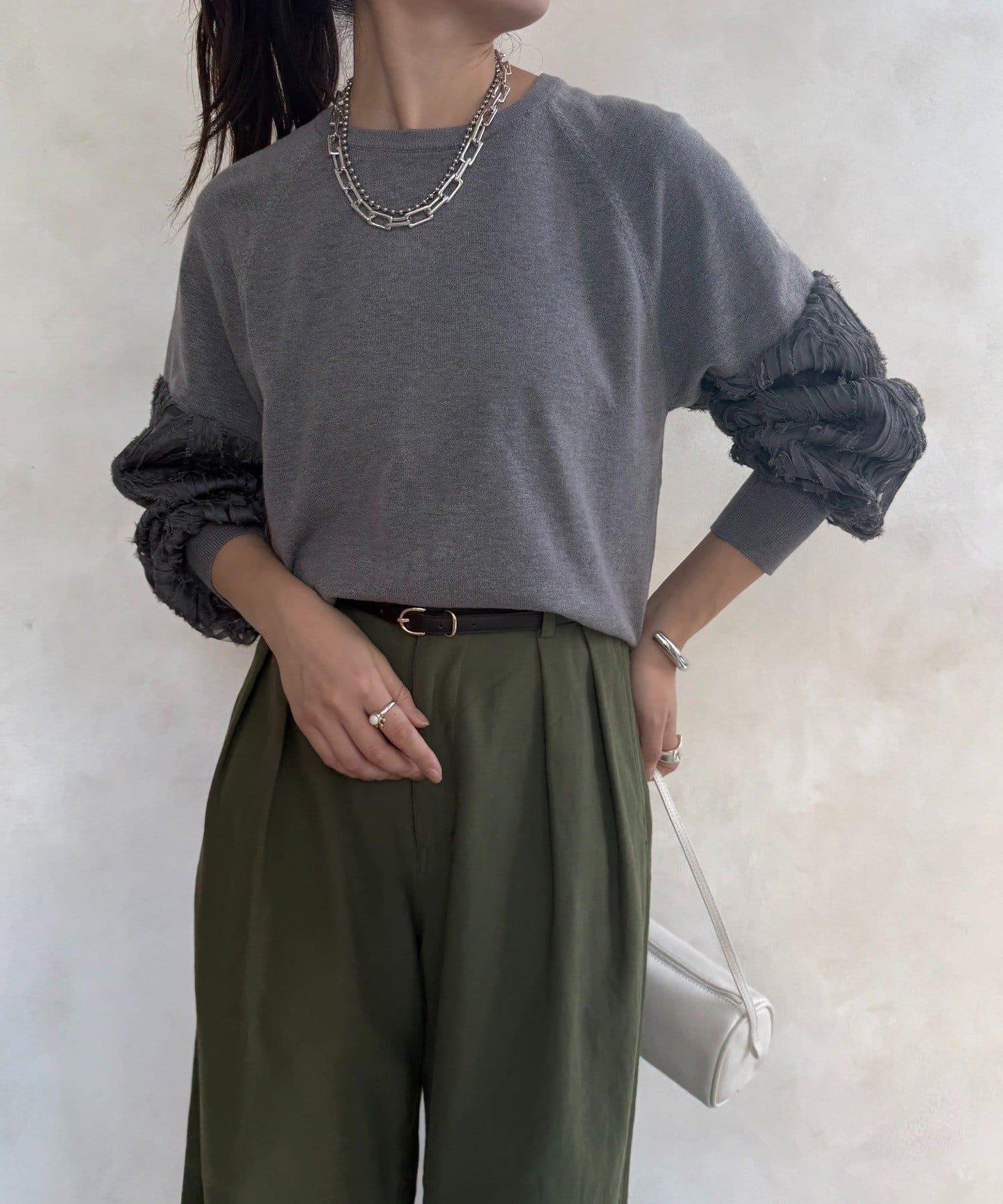 拼接帶刺繡套頭衫