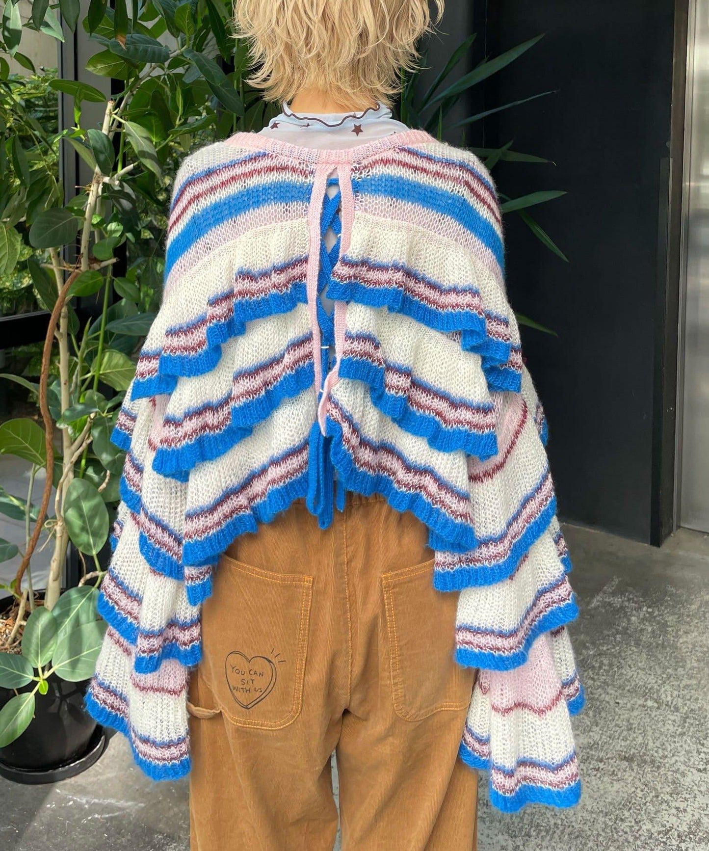 【HELLO.SANFRANCISCO/ハローサンフランシスコ】多色條紋透視荷葉邊針織衫