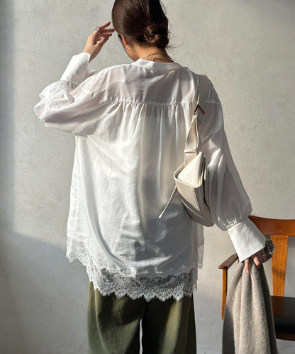 蕾絲拼接長款上衣