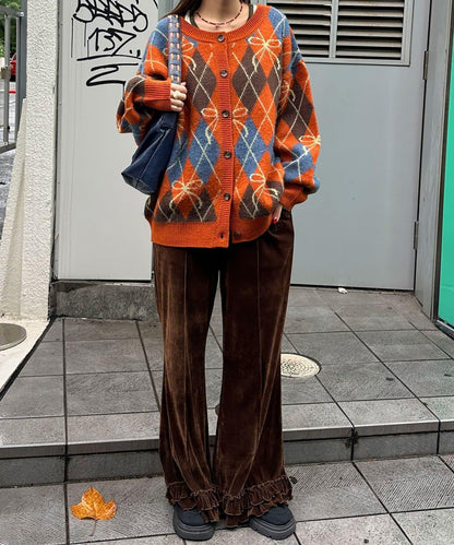 蝴蝶結菱格針織開衫