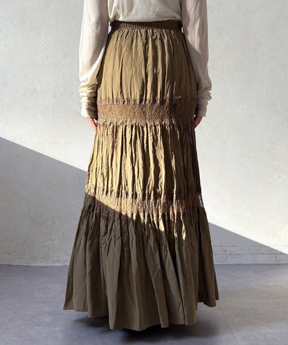 蕾絲拼接褶皺半身裙